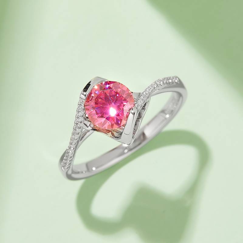 扭臂微镶天使之吻S925银镀白金MoissaniteWomen's Ring1ctD级